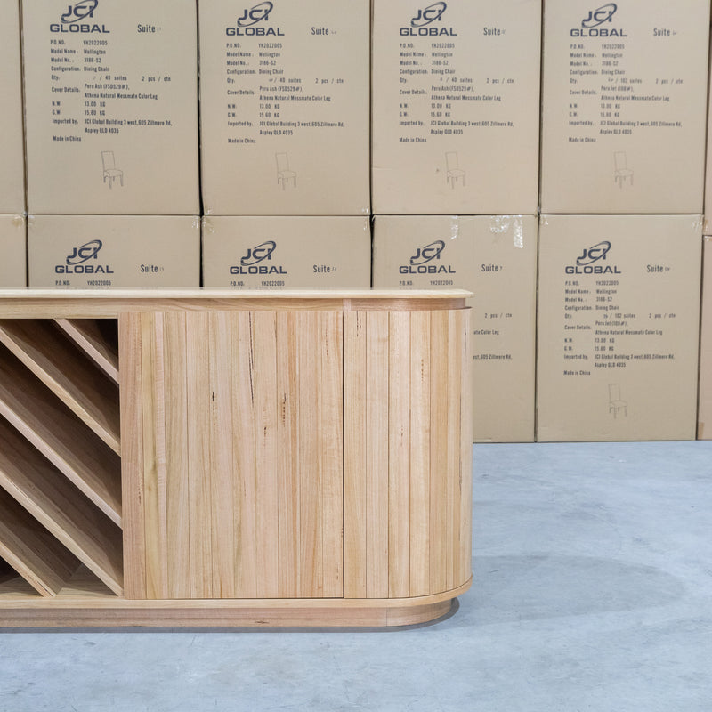 The Semillon New Zealand Ash Buffet with Wine Storage - Natural available to purchase from Warehouse Furniture Clearance at our next sale event.