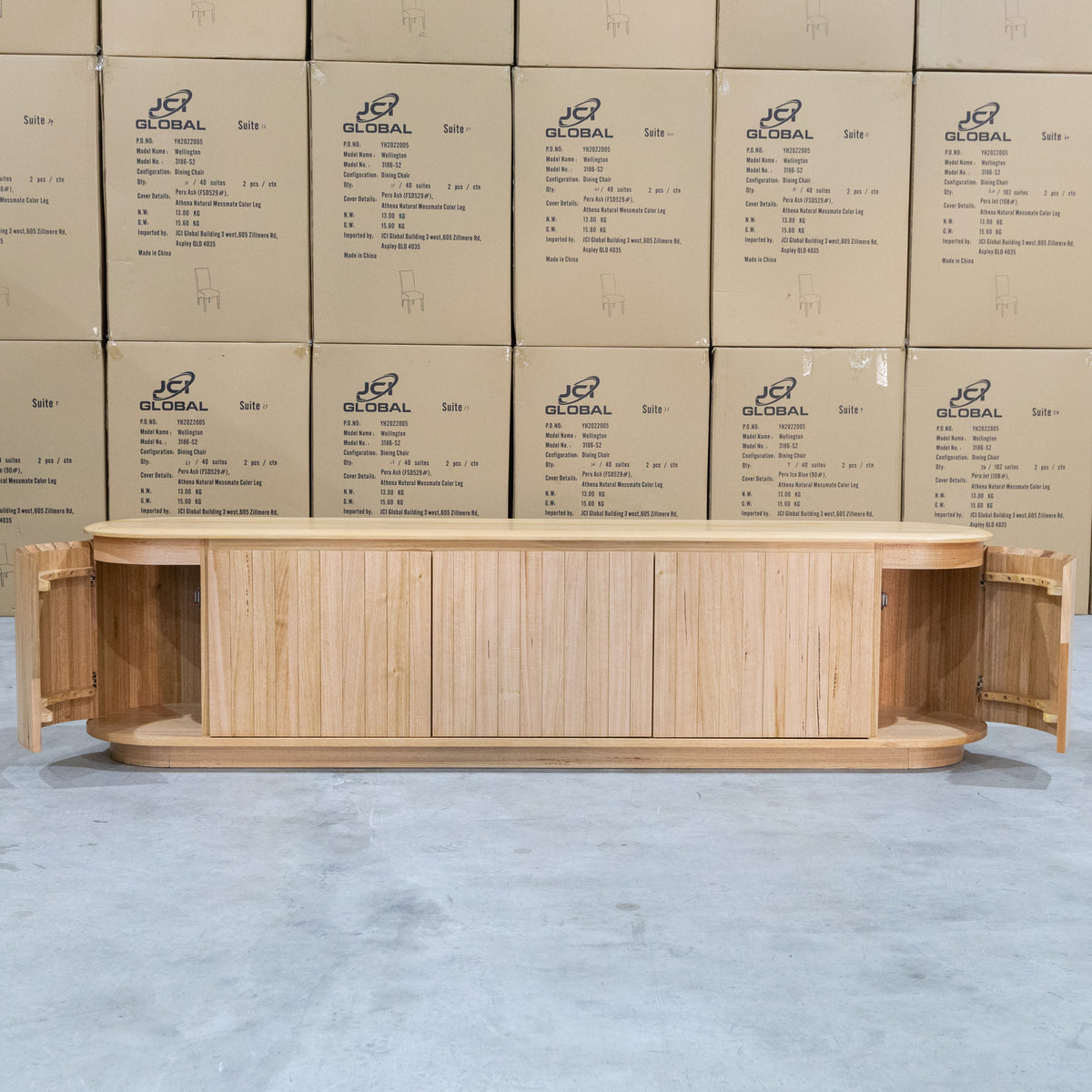 The Semillon New Zealand Ash 5 Door Entertainment Unit - Natural available to purchase from Warehouse Furniture Clearance at our next sale event.
