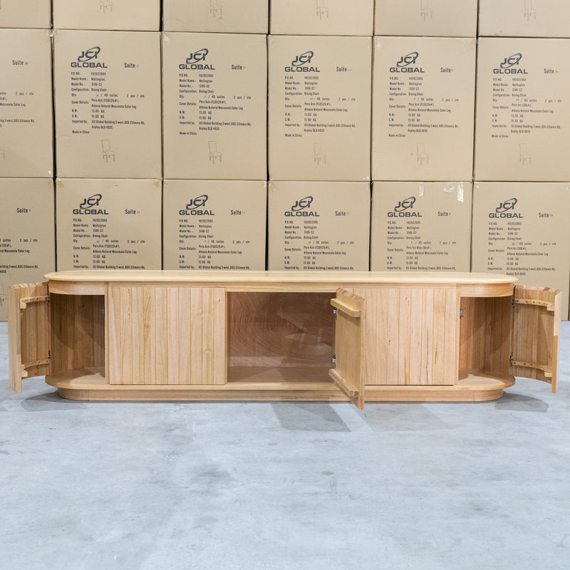 The Semillon New Zealand Ash 5 Door Entertainment Unit - Natural available to purchase from Warehouse Furniture Clearance at our next sale event.