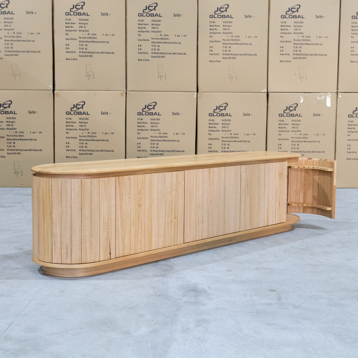 The Semillon New Zealand Ash 5 Door Entertainment Unit - Natural available to purchase from Warehouse Furniture Clearance at our next sale event.