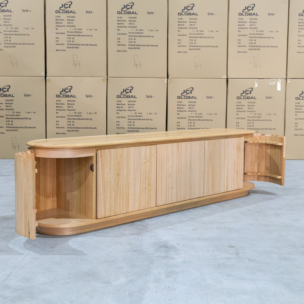 The Semillon New Zealand Ash 5 Door Entertainment Unit - Natural available to purchase from Warehouse Furniture Clearance at our next sale event.
