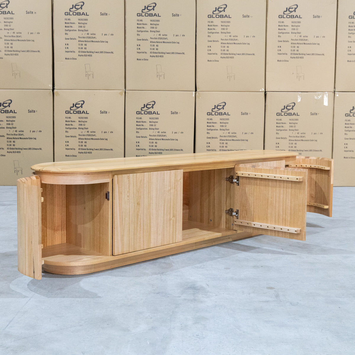 The Semillon New Zealand Ash 5 Door Entertainment Unit - Natural available to purchase from Warehouse Furniture Clearance at our next sale event.