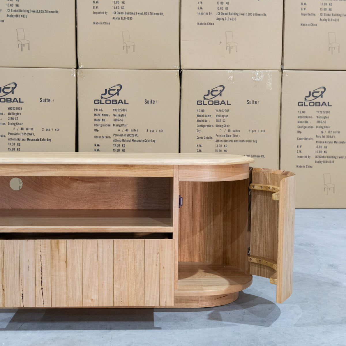The Semillon New Zealand Ash 2 Drawer Entertainment Unit - Natural available to purchase from Warehouse Furniture Clearance at our next sale event.