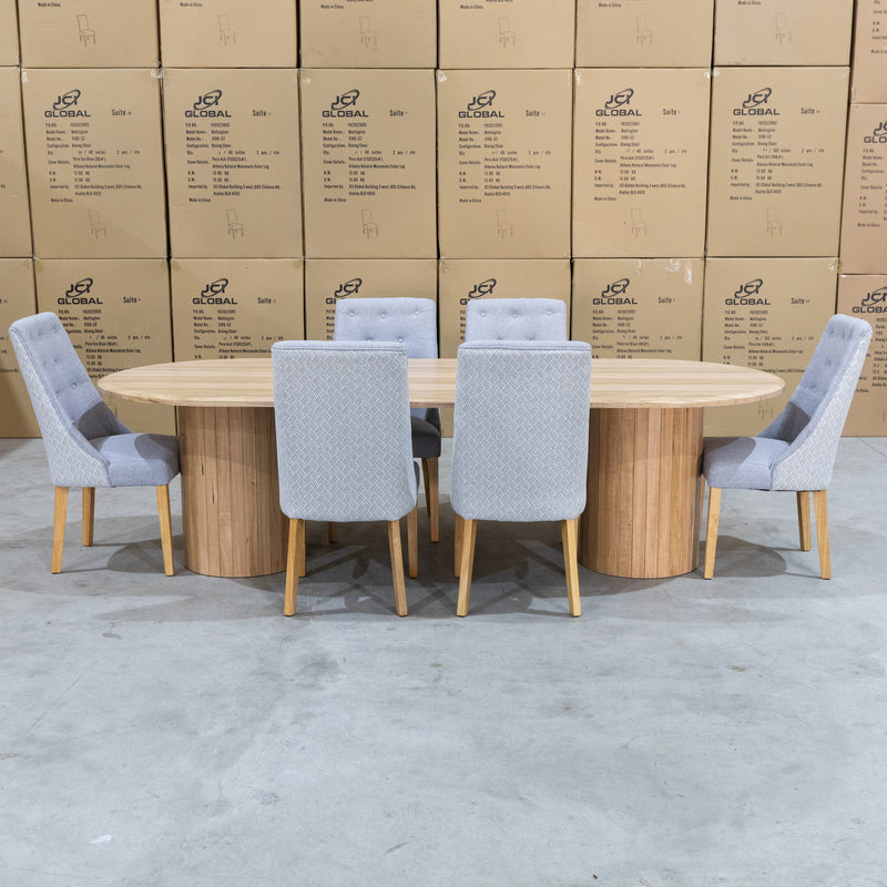 The Semillon 240cm New Zealand Ash Oval Dining Table - Natural available to purchase from Warehouse Furniture Clearance at our next sale event.