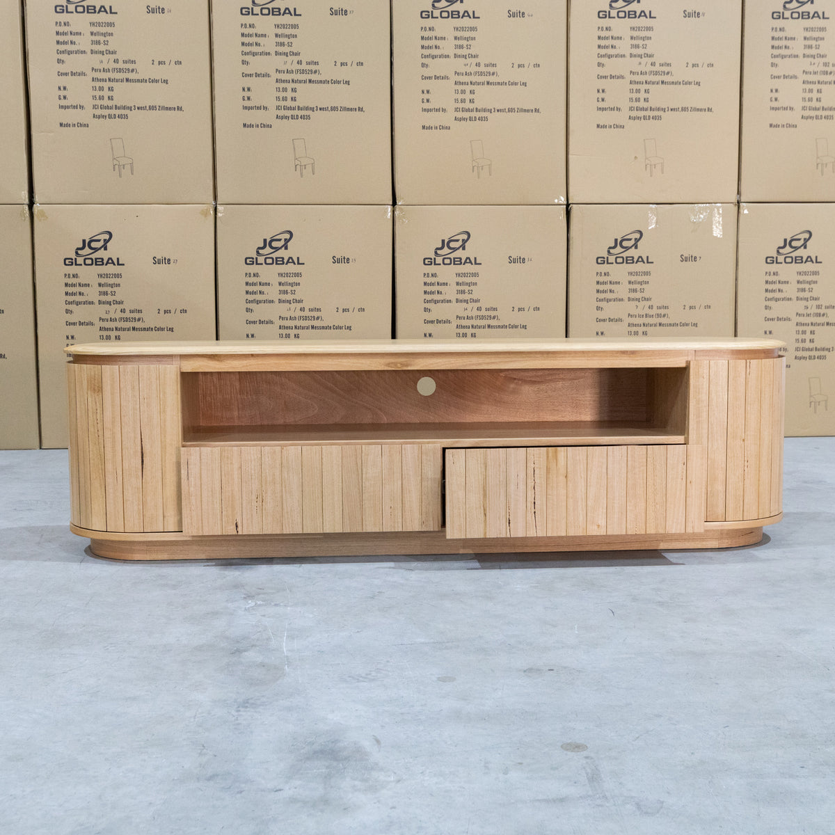The Semillon New Zealand Ash 2 Drawer Entertainment Unit - Natural available to purchase from Warehouse Furniture Clearance at our next sale event.