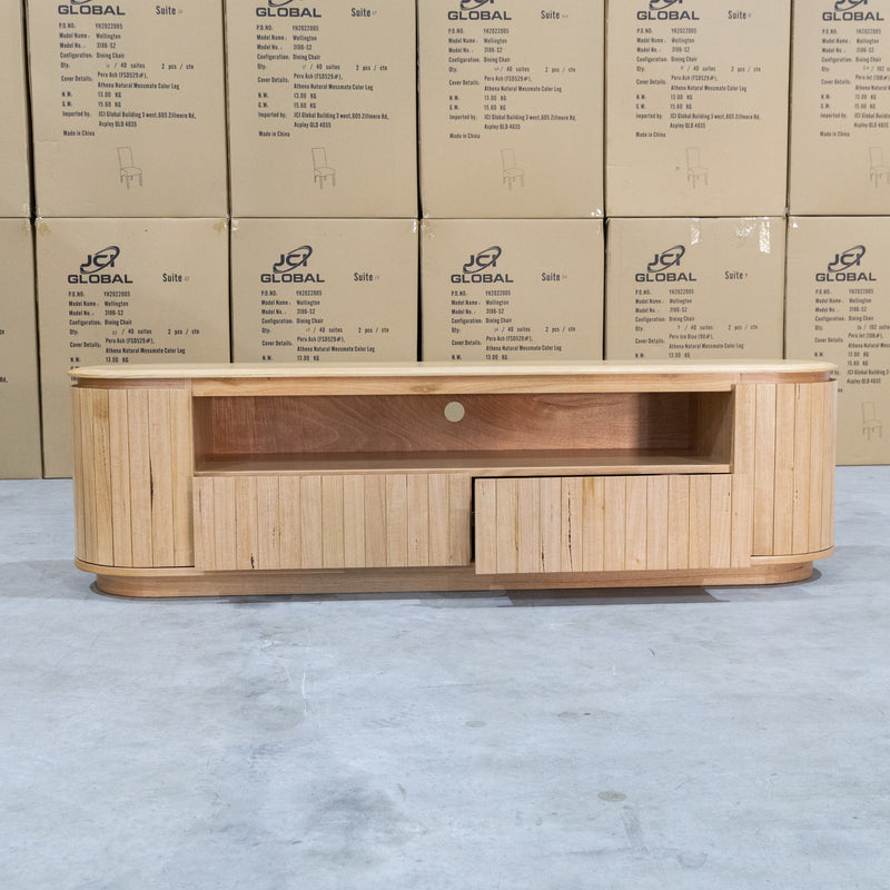 The Semillon New Zealand Ash 2 Drawer Entertainment Unit - Natural available to purchase from Warehouse Furniture Clearance at our next sale event.