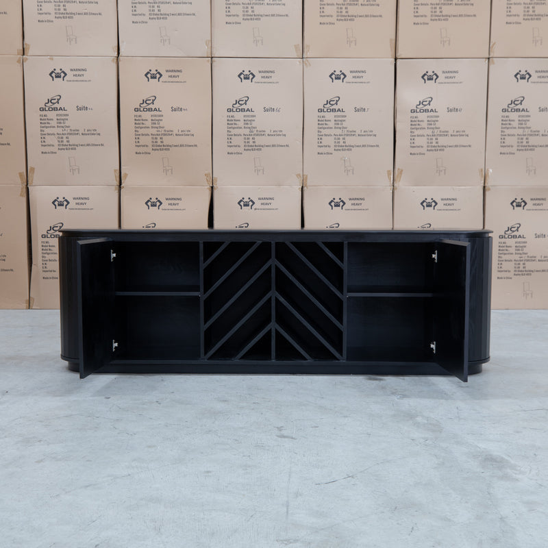 The Semillon New Zealand Ash Buffet with Wine Storage - Black available to purchase from Warehouse Furniture Clearance at our next sale event.