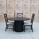 The Semillon New Zealand Ash 135cm Round Dining Table - Black available to purchase from Warehouse Furniture Clearance at our next sale event.