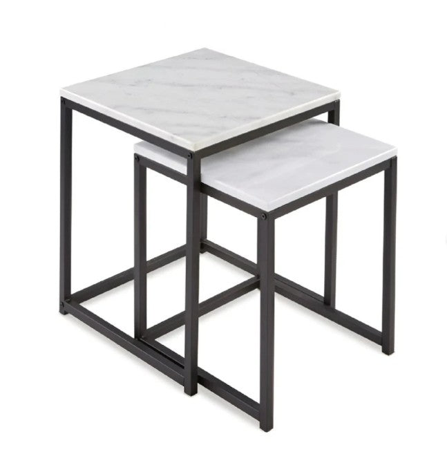 The Set of 2 Stone Side Tables with Black Base - Natural Stone/Black - BX84 - Available In-Store Only available to purchase from Warehouse Furniture Clearance at our next sale event.