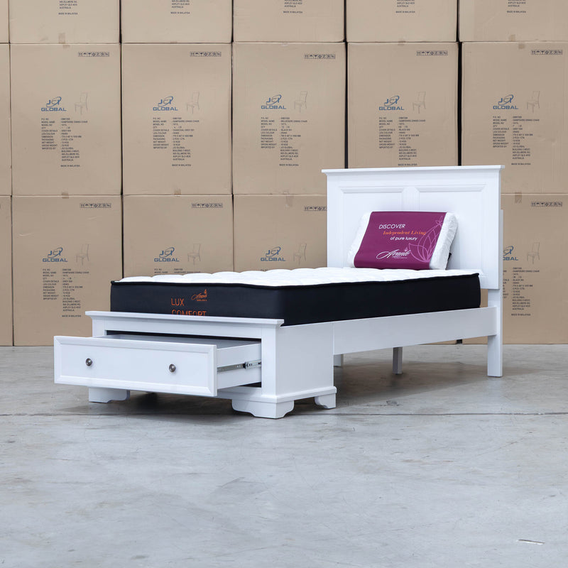The Sala Hardwood King Single Storage Bed available to purchase from Warehouse Furniture Clearance at our next sale event.