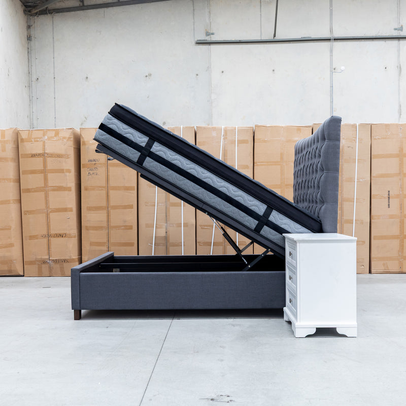 The Sloane Queen Fabric Gas Lift Bed - Charcoal