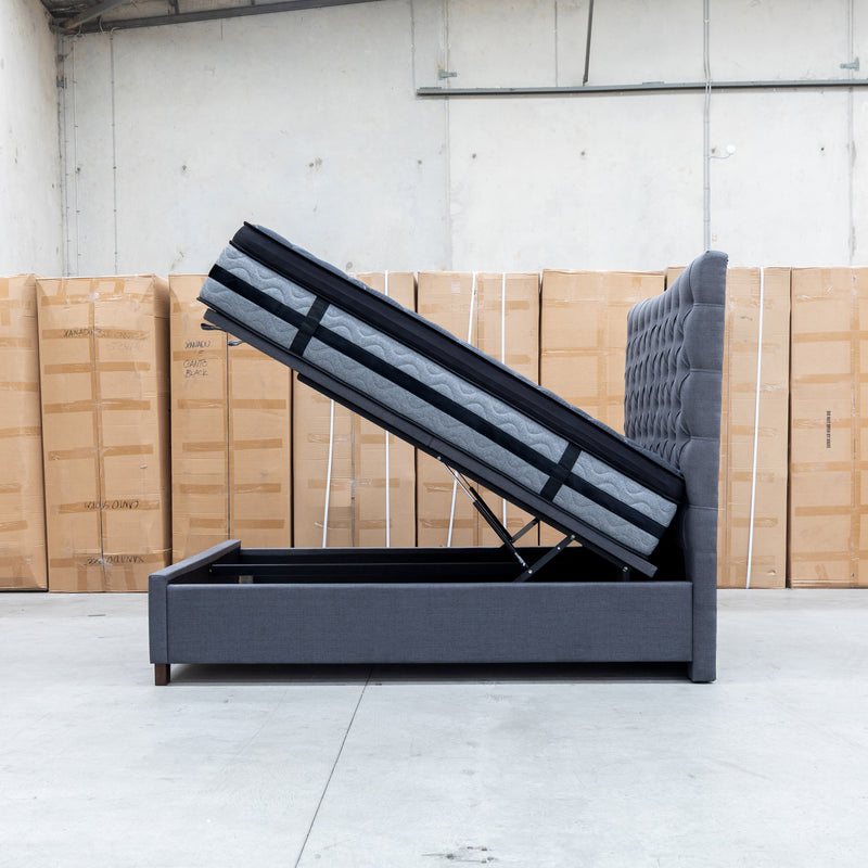 The Sloane Queen Fabric Gas Lift Bed - Charcoal