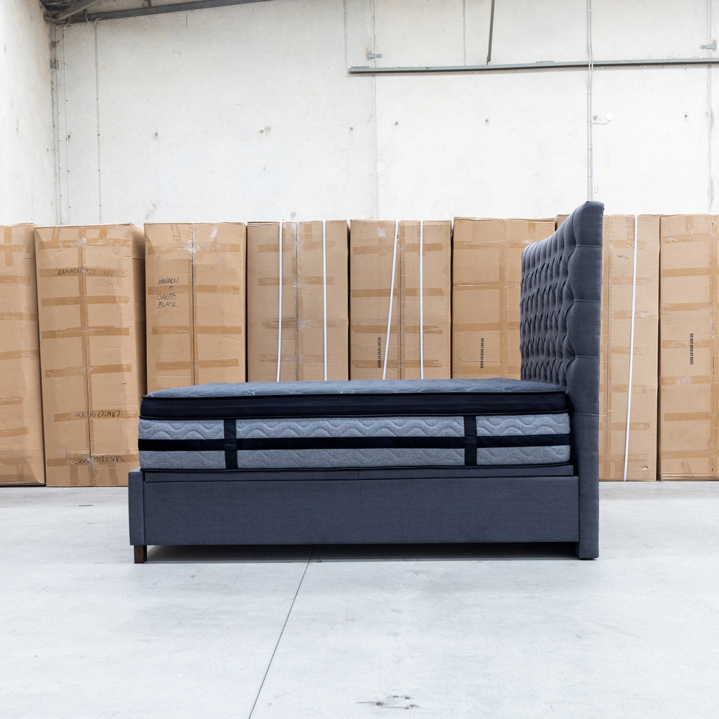 The Sloane King Fabric Gas Lift Bed - Charcoal available to purchase from Warehouse Furniture Clearance at our next sale event.