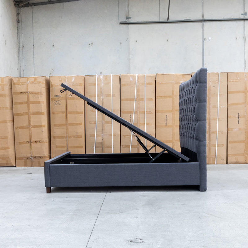 The Sloane Queen Fabric Gas Lift Bed - Charcoal