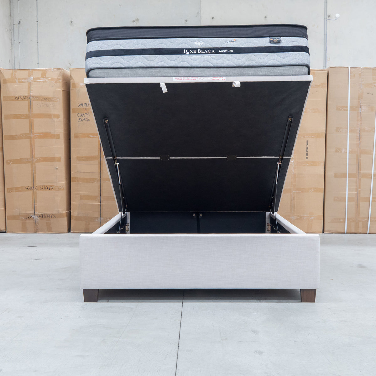 The Sloane King Fabric Gas Lift Bed - Oat available to purchase from Warehouse Furniture Clearance at our next sale event.