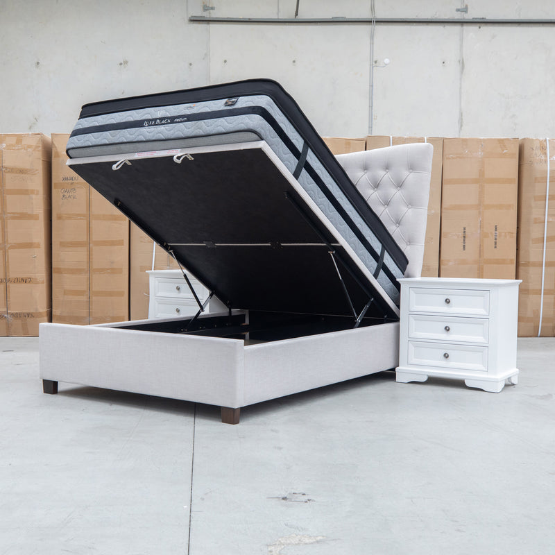 The Sloane Queen Fabric Gas Lift Bed - Oat