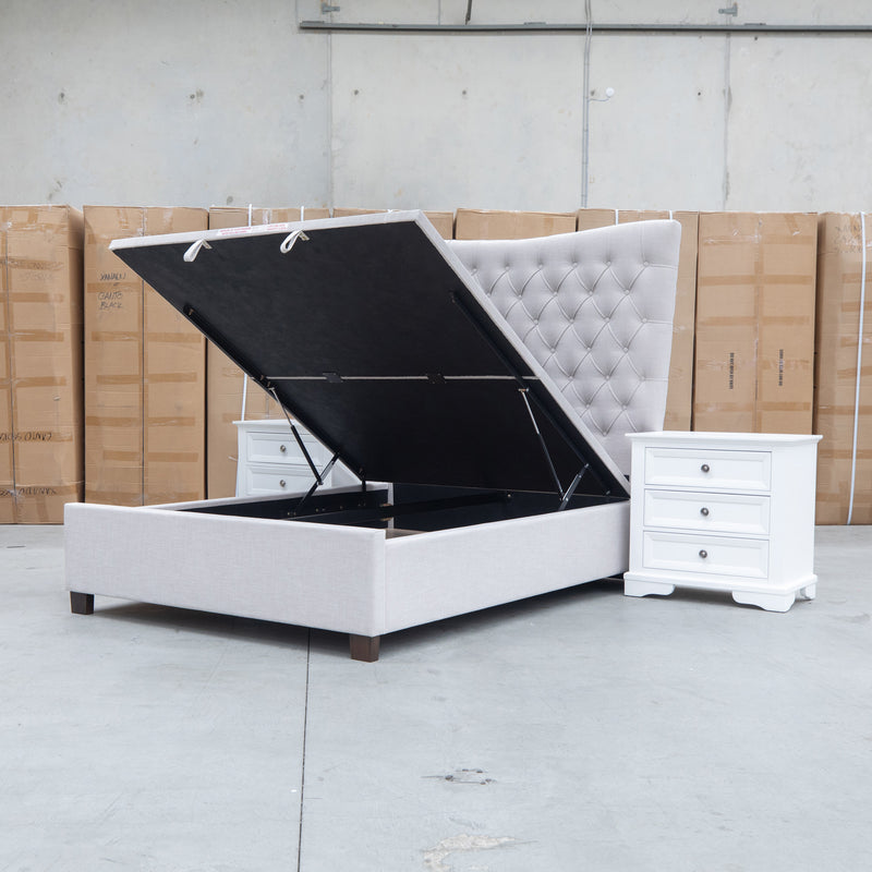 The Sloane Queen Fabric Gas Lift Bed - Oat