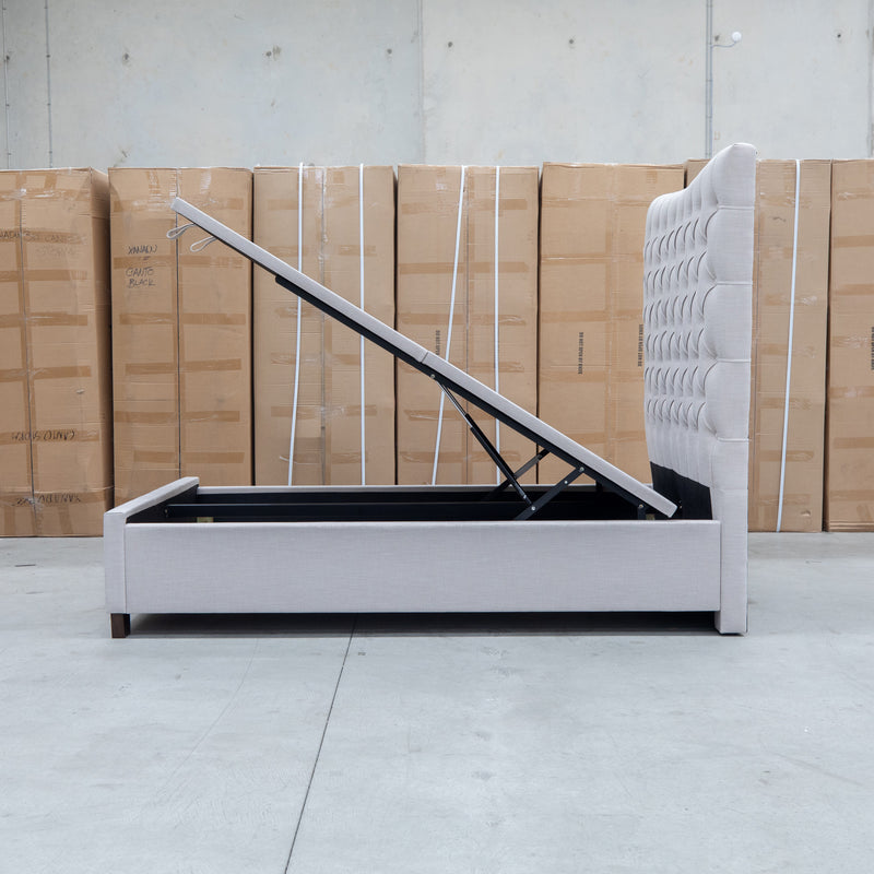 The Sloane Queen Fabric Gas Lift Bed - Oat