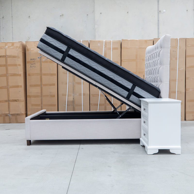 The Sloane Queen Fabric Gas Lift Bed - Oat