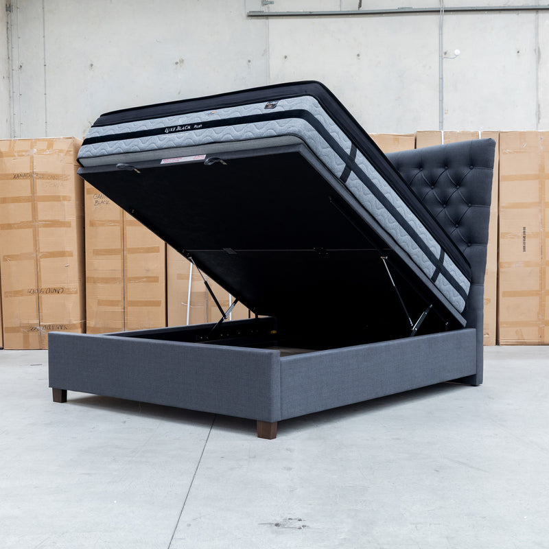 The Sloane Queen Fabric Gas Lift Bed - Charcoal