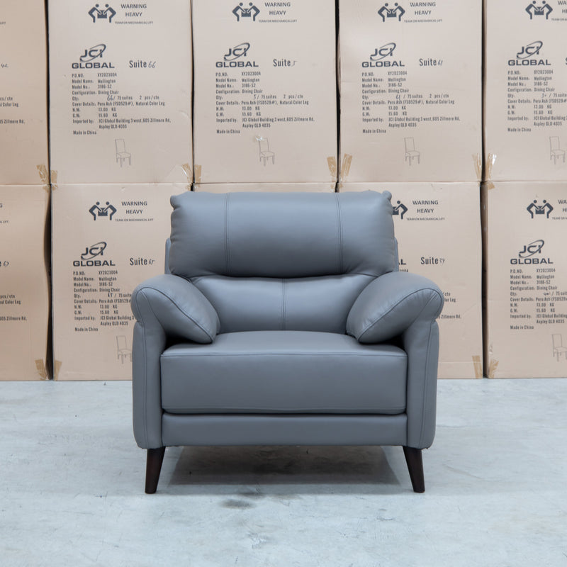 The Sabino Leather Single Armchair - Dark Grey available to purchase from Warehouse Furniture Clearance at our next sale event.