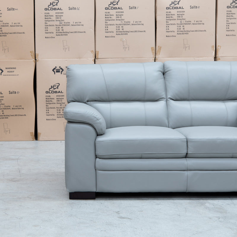 The Denton Three Seater Leather Sofa - Light Grey available to purchase from Warehouse Furniture Clearance at our next sale event.