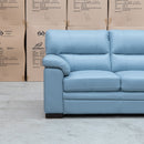 The Denton Leather Two Seater Sofa - Sky available to purchase from Warehouse Furniture Clearance at our next sale event.