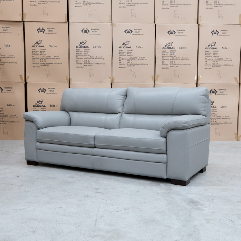 The Denton Three Seater Leather Sofa - Light Grey available to purchase from Warehouse Furniture Clearance at our next sale event.