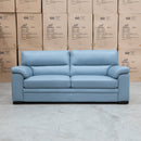 The Denton Three Leather Seater Sofa - Sky available to purchase from Warehouse Furniture Clearance at our next sale event.