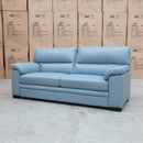 The Denton Three Leather Seater Sofa - Sky available to purchase from Warehouse Furniture Clearance at our next sale event.