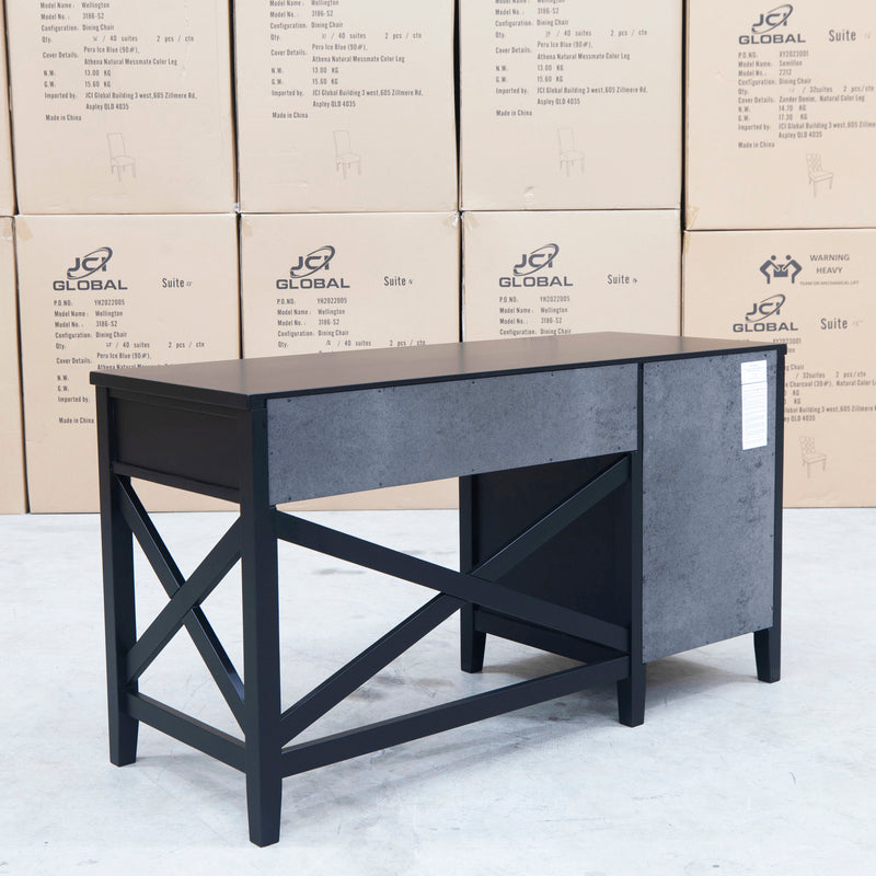 The Somerton Black Timber Desk available to purchase from Warehouse Furniture Clearance at our next sale event.