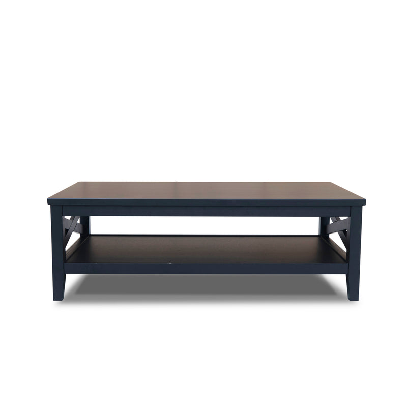 The Somerton Black Timber Rectangle Coffee Table available to purchase from Warehouse Furniture Clearance at our next sale event.