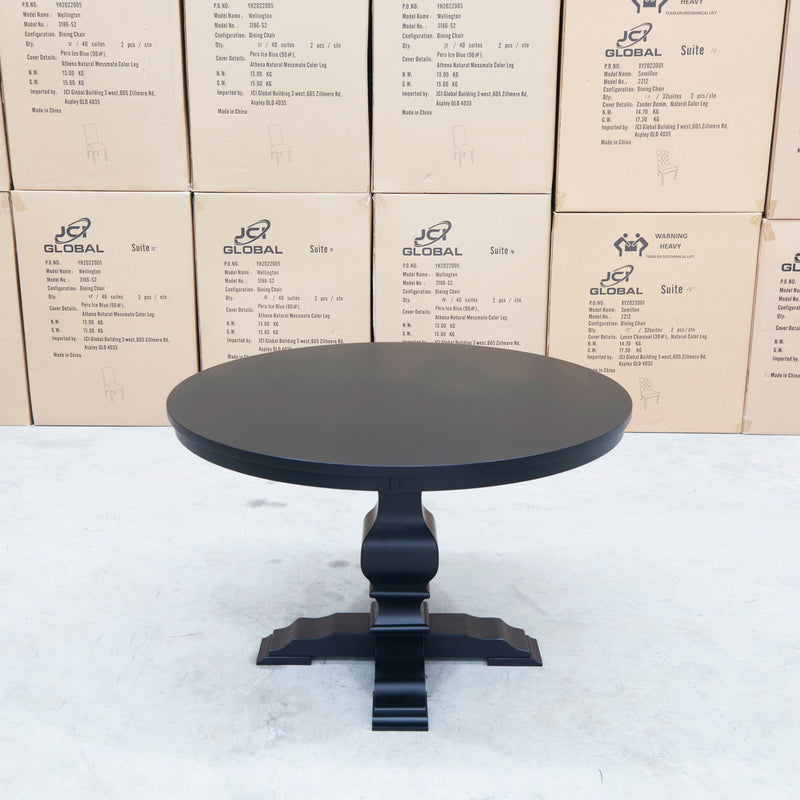 The Somerton 120cm Black Round Dining Table available to purchase from Warehouse Furniture Clearance at our next sale event.
