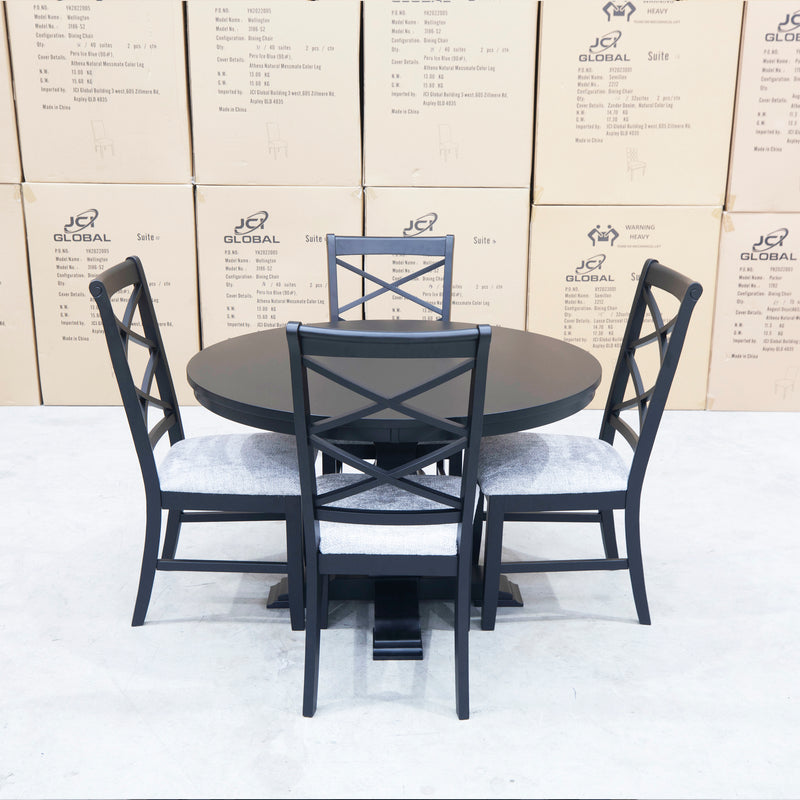 The Somerton 120cm Black Round Dining Table available to purchase from Warehouse Furniture Clearance at our next sale event.