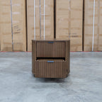 The Bentley Curved Two Drawer Australian Messmate Hardwood Bedside - Smoke available to purchase from Warehouse Furniture Clearance at our next sale event.
