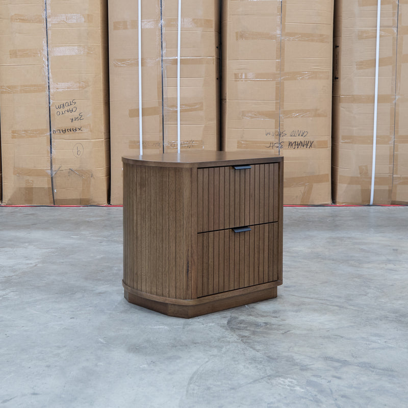 Bentley Curved Two Drawer Australian Messmate Hardwood Bedside - Smoke