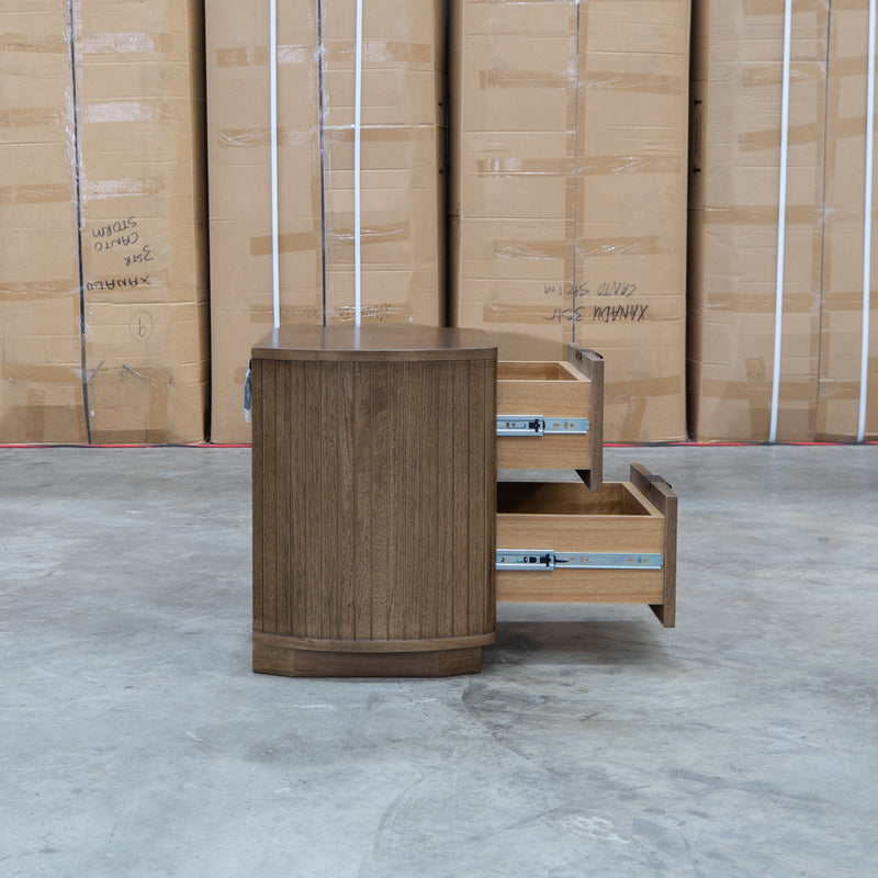 Bentley Curved Two Drawer Australian Messmate Hardwood Bedside - Smoke