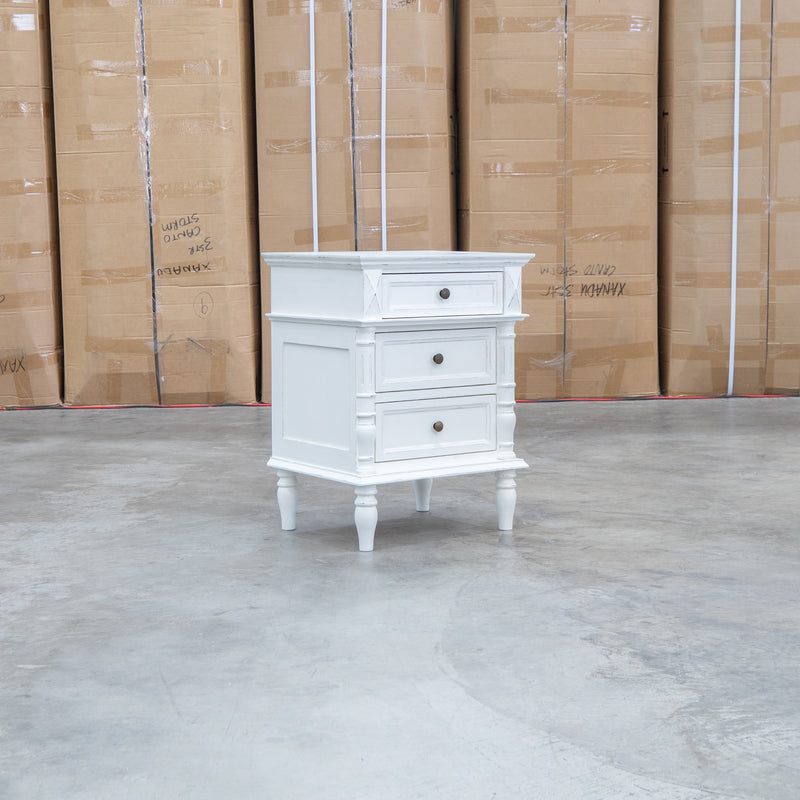 Bruges Three Drawer Antique White Bedside
