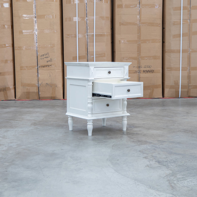 Bruges Three Drawer Antique White Bedside