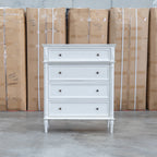The Bruges Antique White Four Drawer Tallboy available to purchase from Warehouse Furniture Clearance at our next sale event.