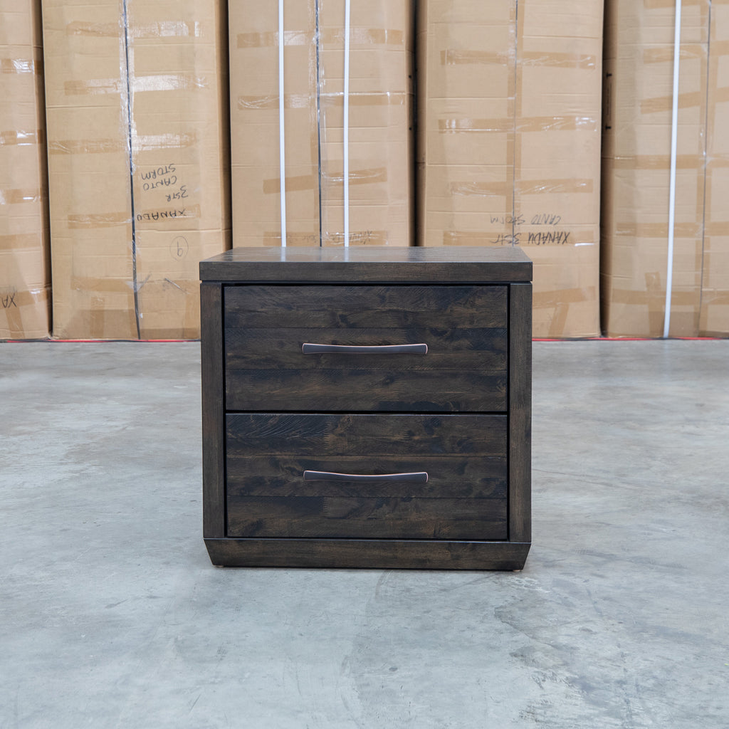 The Mendes 2 Drawer Bedside - Meadow Black available to purchase from Warehouse Furniture Clearance at our next sale event.