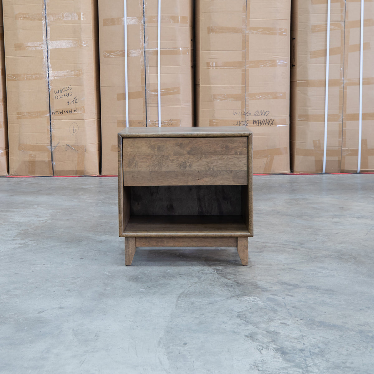 The Benton 1 Drawer/ 1 Shelf Bedside - Walnut available to purchase from Warehouse Furniture Clearance at our next sale event.