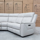 The Stratton Modular Corner Lounge with Dual Electric Recliners - Light Grey Leather available to purchase from Warehouse Furniture Clearance at our next sale event.