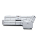 The Stratton Modular Corner Lounge with Dual Electric Recliners - Light Grey Leather available to purchase from Warehouse Furniture Clearance at our next sale event.
