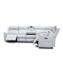 The Stratton Modular Corner Lounge with Dual Electric Recliners - Light Grey Leather available to purchase from Warehouse Furniture Clearance at our next sale event.