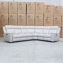 The Stratton Modular Corner Lounge with Dual Electric Recliners - Light Grey Leather available to purchase from Warehouse Furniture Clearance at our next sale event.