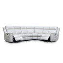 The Stratton Modular Corner Lounge with Dual Electric Recliners - Light Grey Leather available to purchase from Warehouse Furniture Clearance at our next sale event.