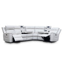 The Stratton Modular Corner Lounge with Dual Electric Recliners - Light Grey Leather available to purchase from Warehouse Furniture Clearance at our next sale event.