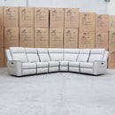 The Stratton Modular Corner Lounge with Dual Electric Recliners - Light Grey Leather available to purchase from Warehouse Furniture Clearance at our next sale event.