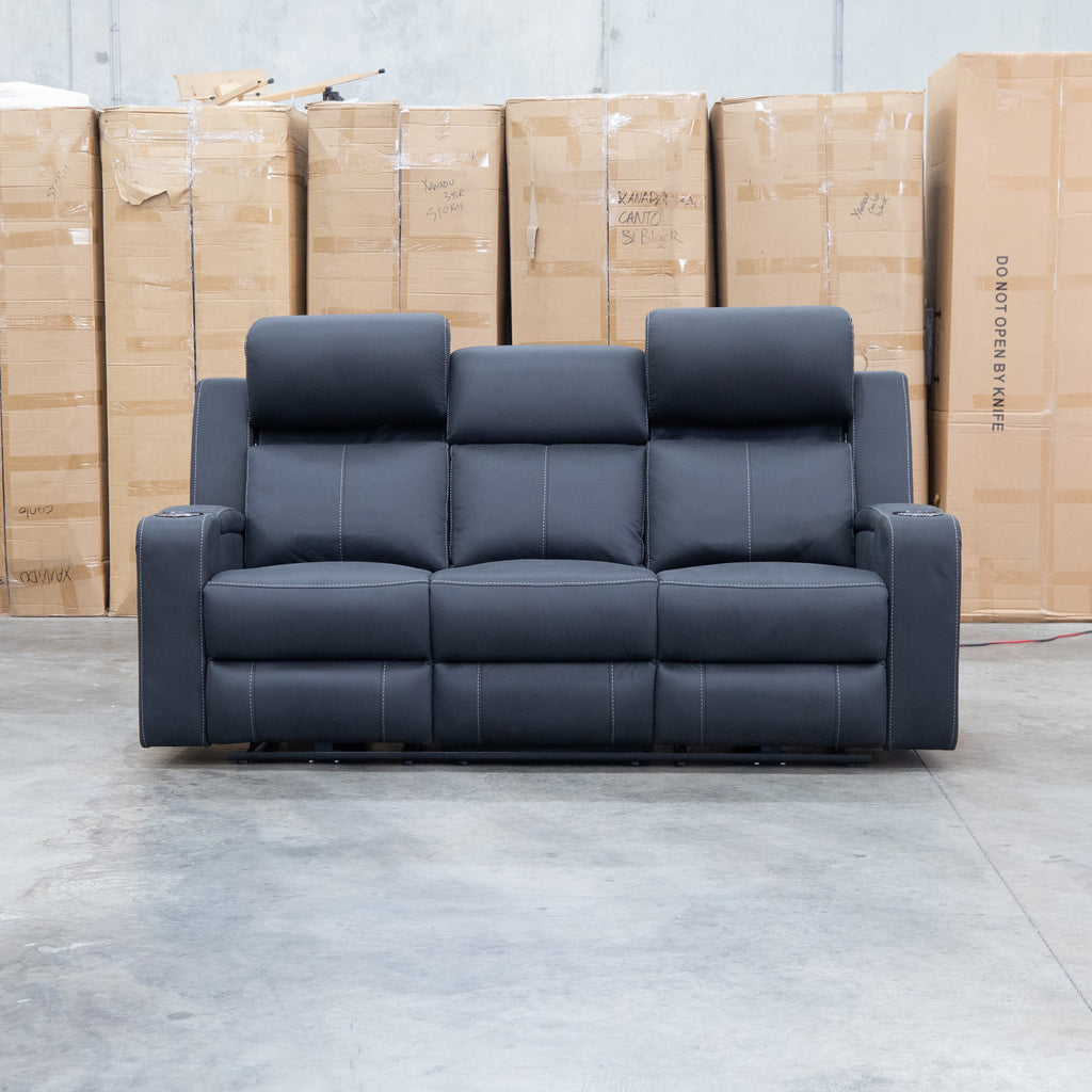 The Stratton Three Seat Triple Motor Recliner Lounge with Air Massager - Jet available to purchase from Warehouse Furniture Clearance at our next sale event.